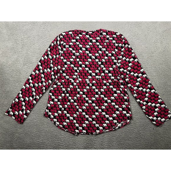 Crown & Ivy Pink Elephant Button Pleated Top Blouse Roll Tab Sleeve L Large - Picture 6 of 9
